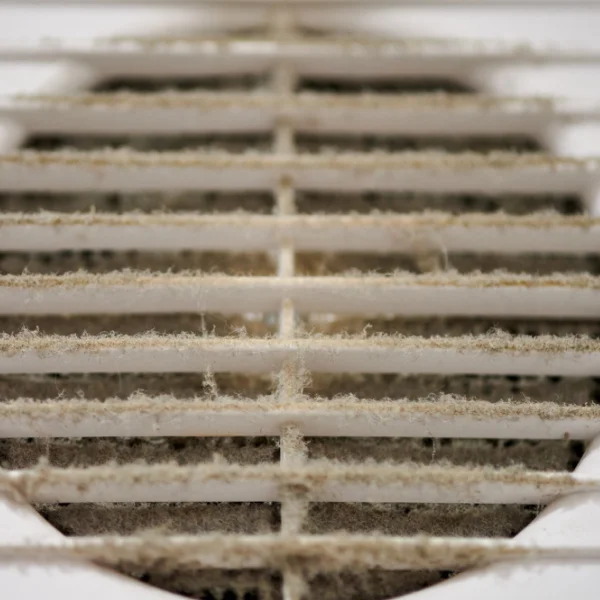 Un gros plan d'un ventilateur avec un filtre blanc.