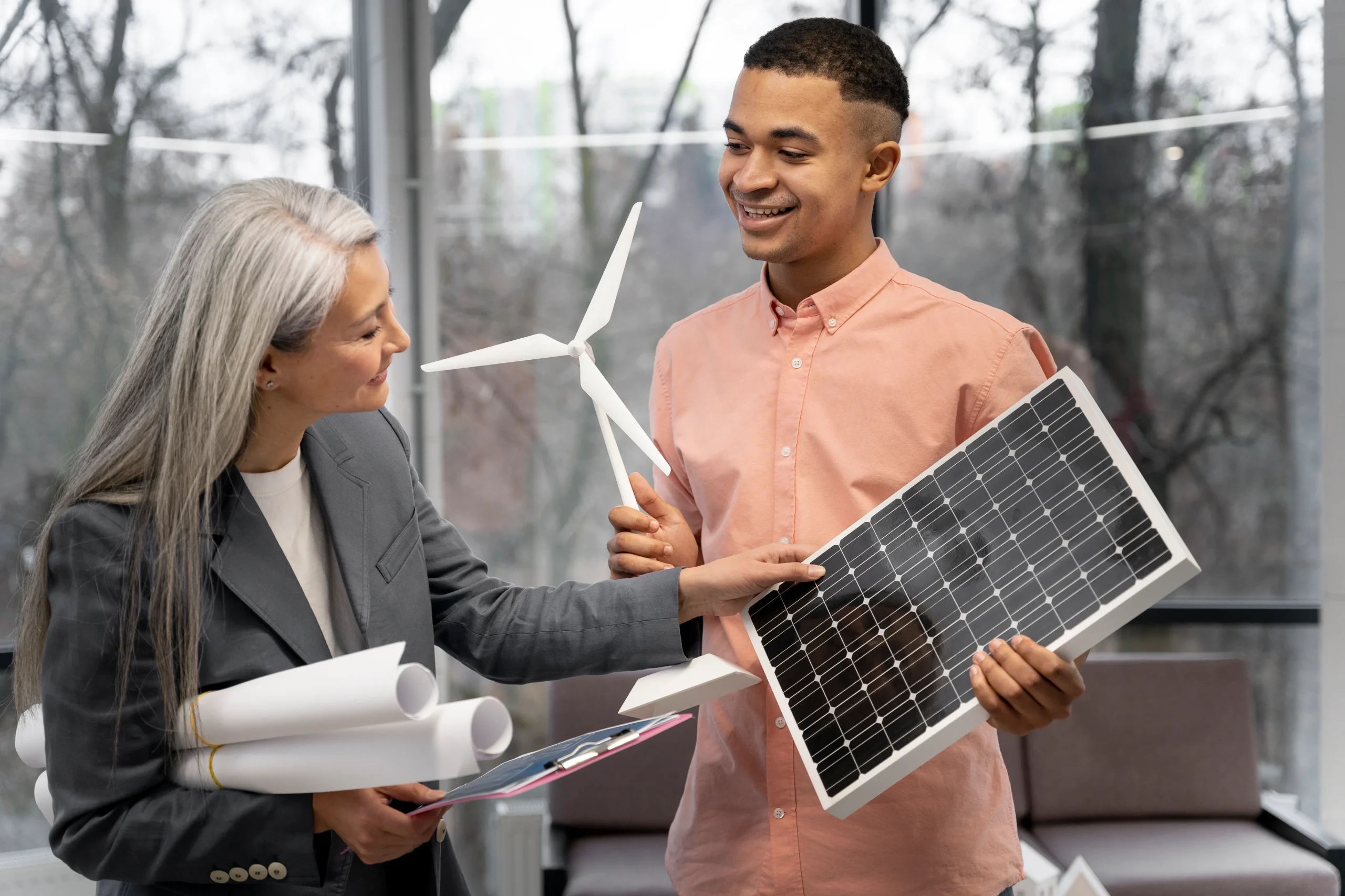 Green energy discussion with solar panel